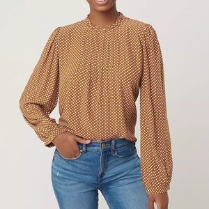LOFT Women's S Mustard Yellow Polka Dot Long Sleeve Blouse Casual